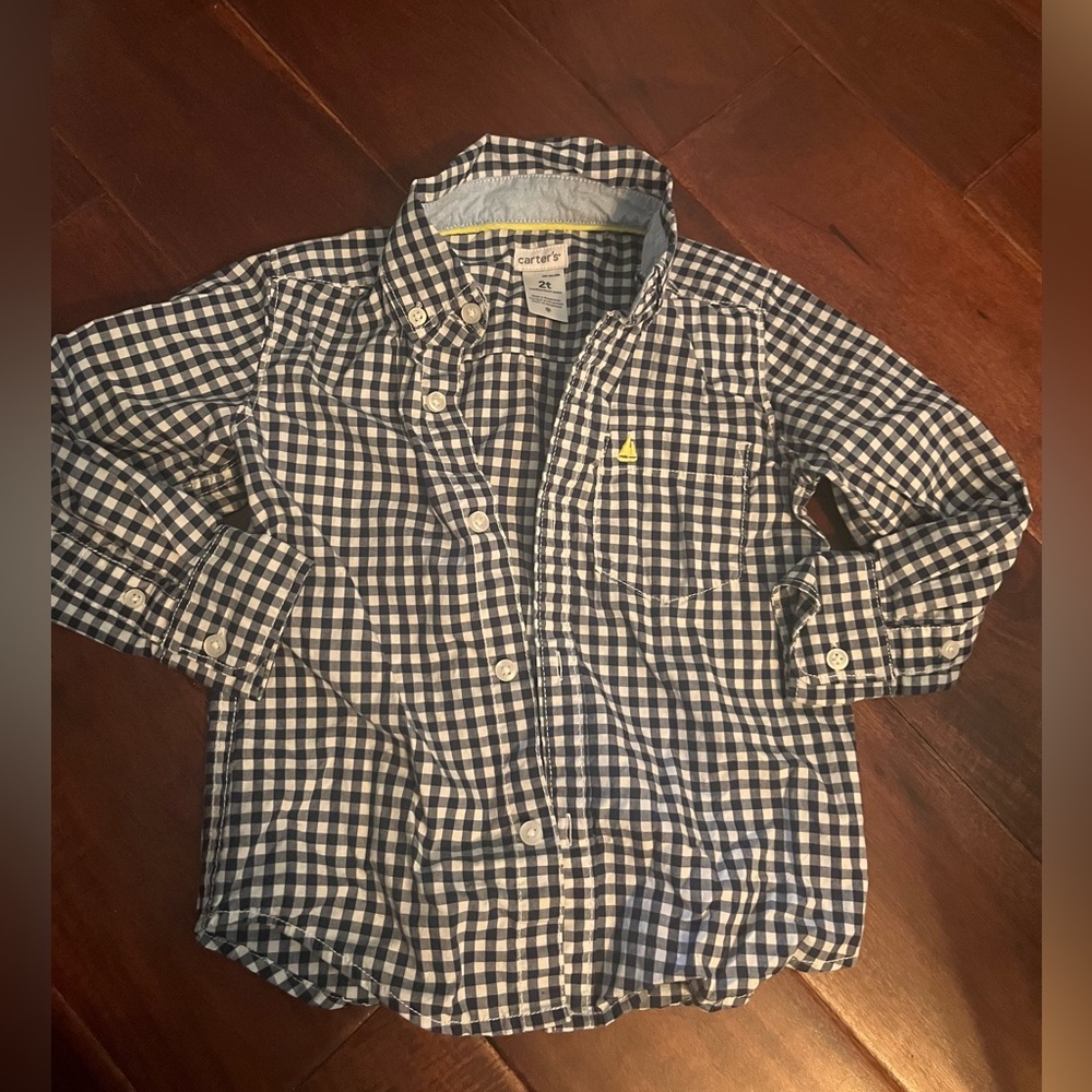 Carter's Blue and White Button Down Shirt Classic Gingham